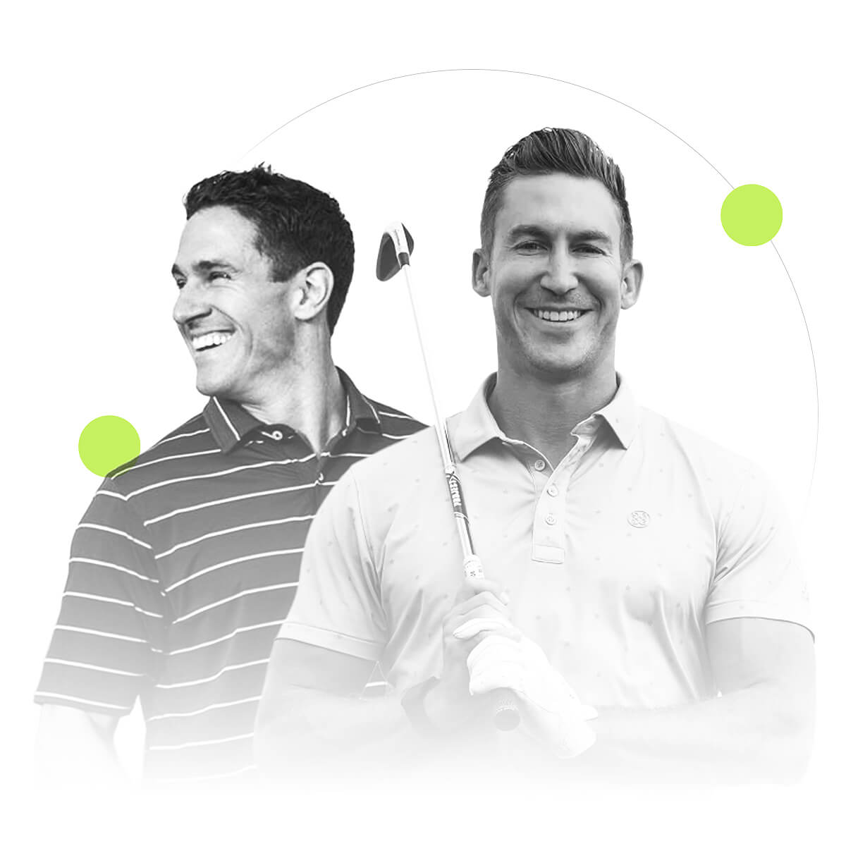 Studio Golf founders Devan Bonebrake and Don Saladino, hosts of The Swing GYM on GolfPass, combining expertise in swing mechanics and performance training.