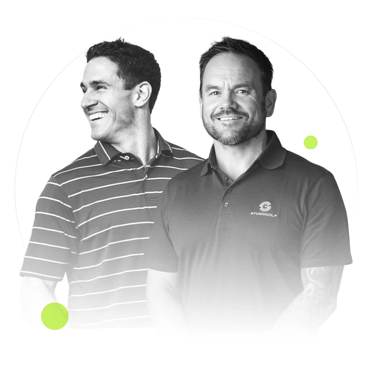 Don Saladino with a Studio Golf fitness instructor, representing the team behind golf-focused performance training.
